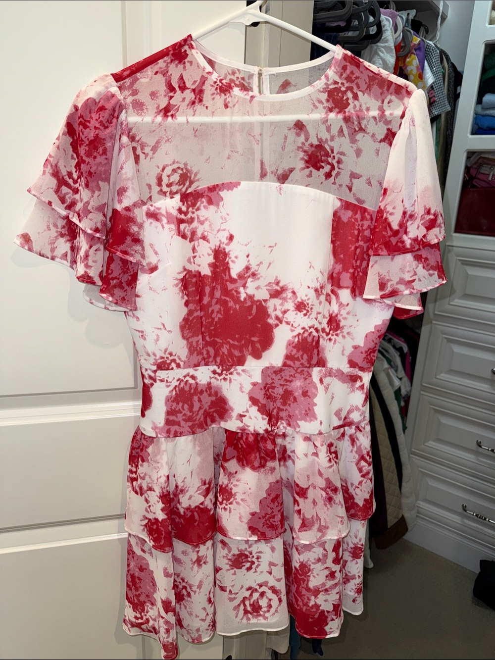 KEEPSAKE the Label White Dress with Red Floral Print